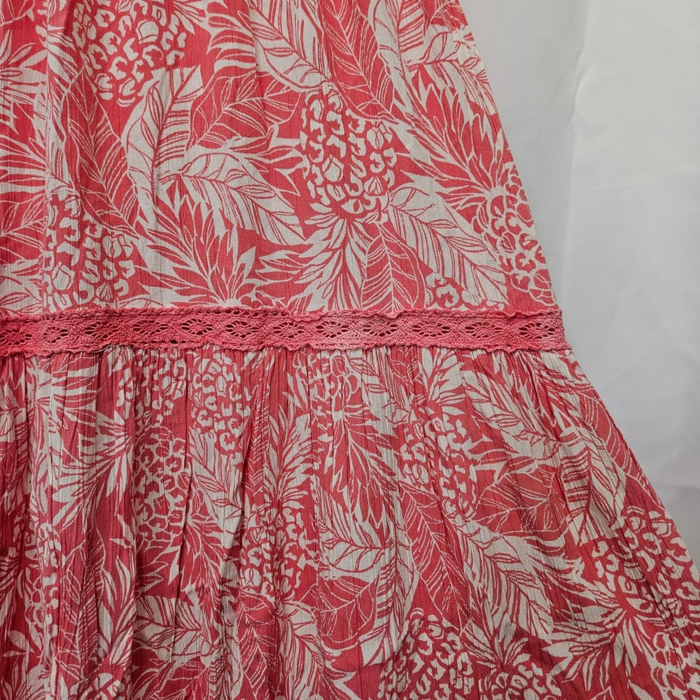 ANGIE Floral Maxi Dress Coral White Twisted Front Tiered Sz S boho peasant READ - Picture 6 of 11